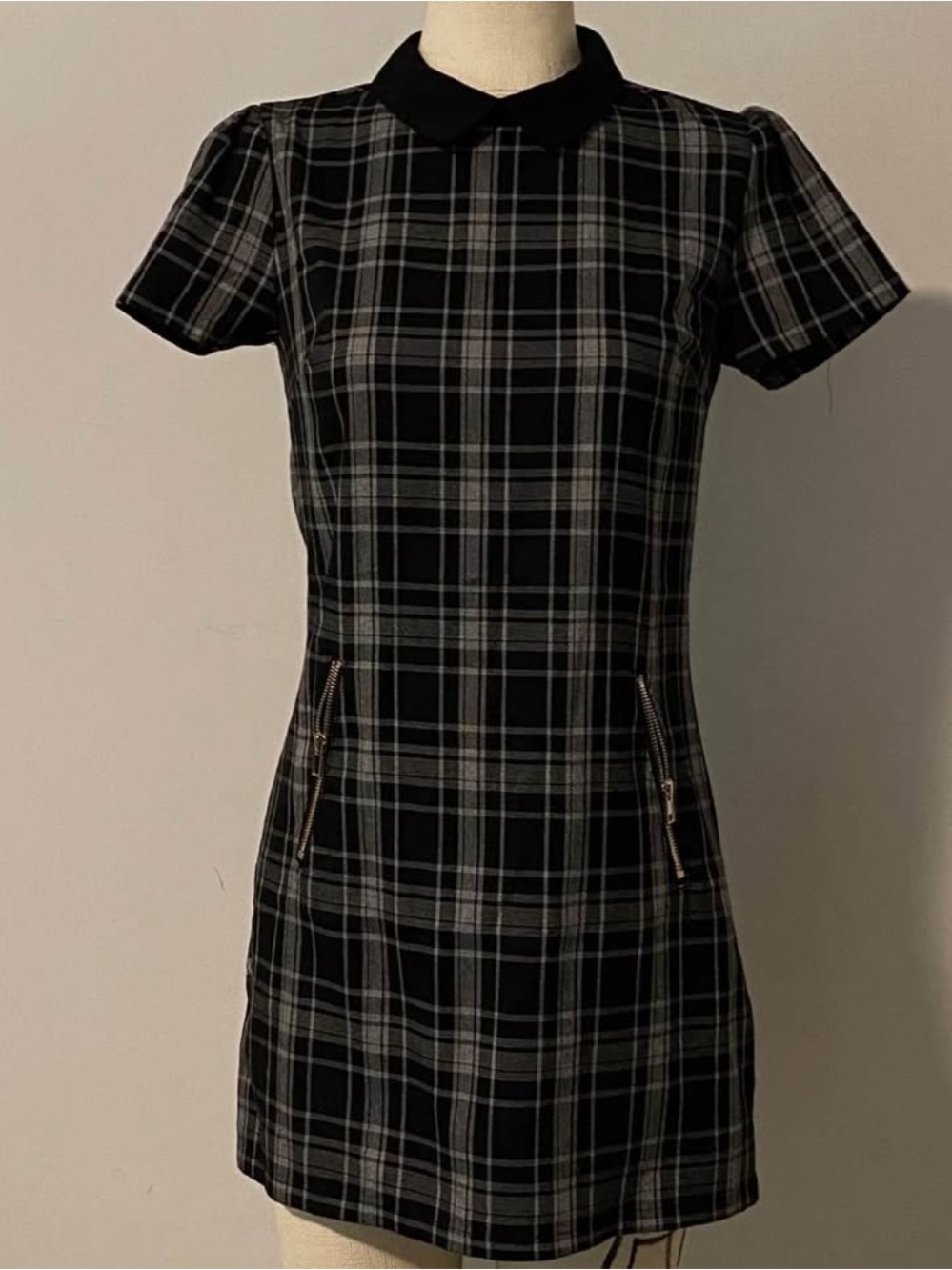 Forever 21 Black and Gray Plaid Mini Dress with Peter Pan Collar